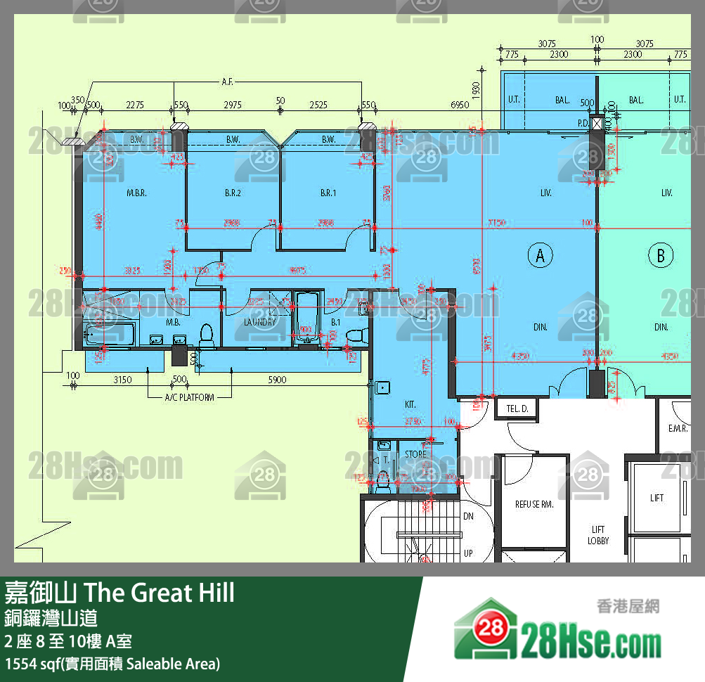 嘉御山 屋苑大廈 2 座 8樓 A室 平面圖