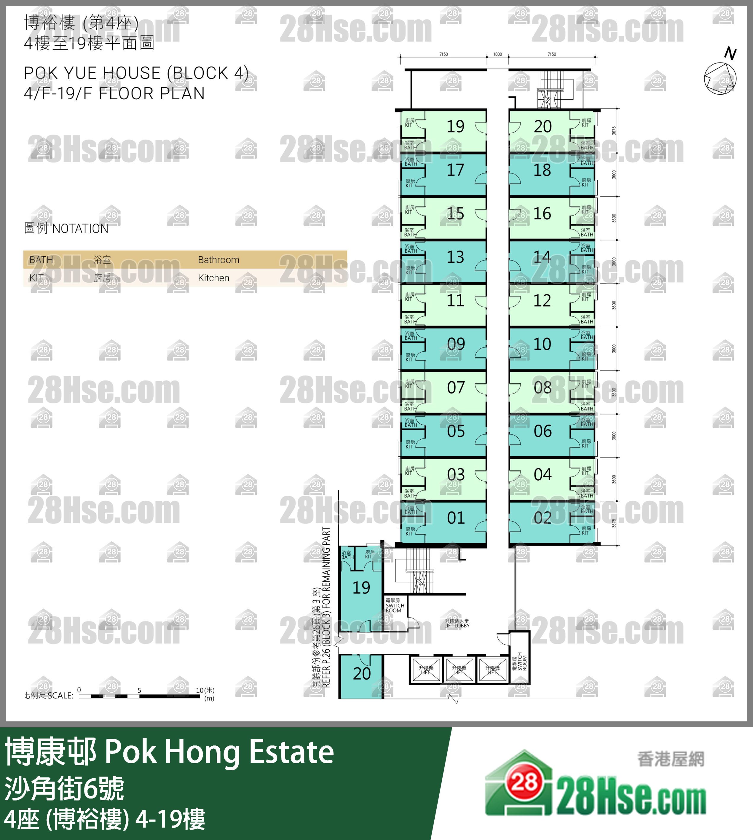 4座 (博裕楼) 4-19楼 平面图