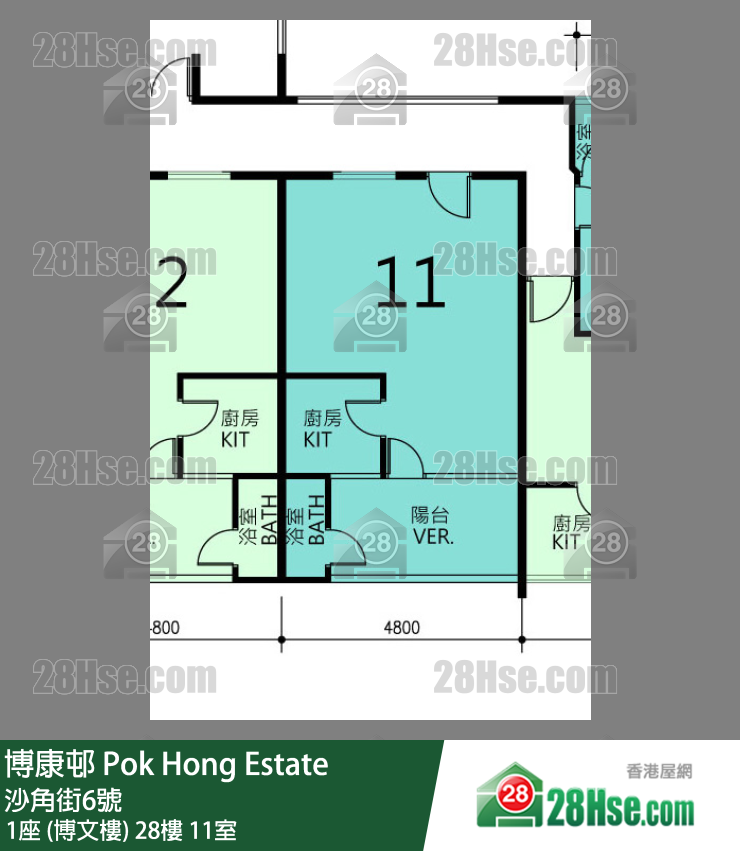博康邨 1座 (博文樓)28樓 11室 平面圖