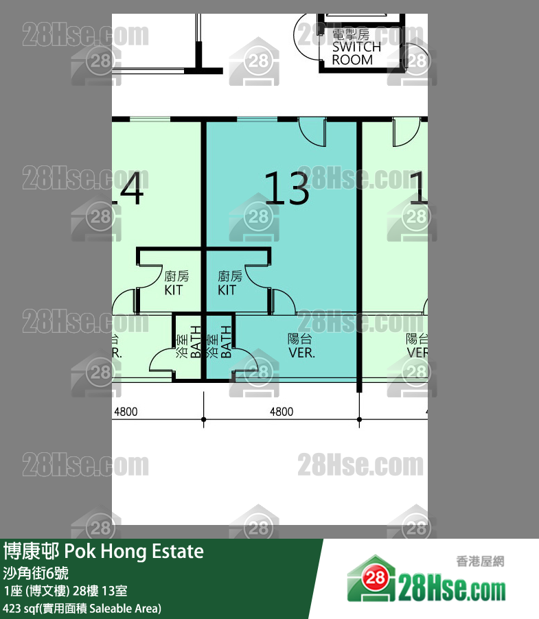 博康邨 1座 (博文樓) 28樓 13室 平面圖