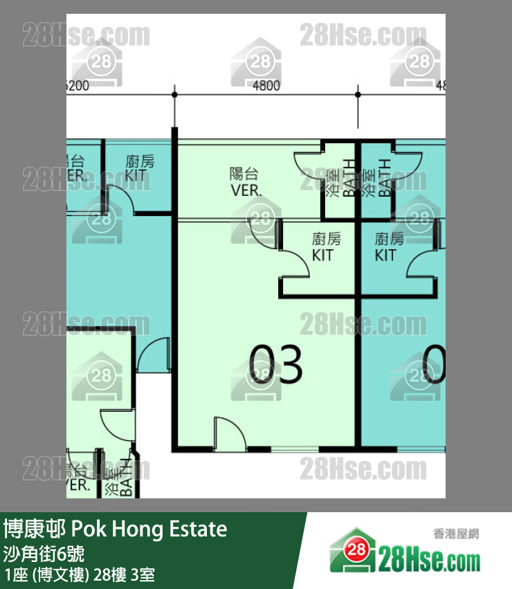 博康邨 1座 (博文樓)28樓 3室 平面圖