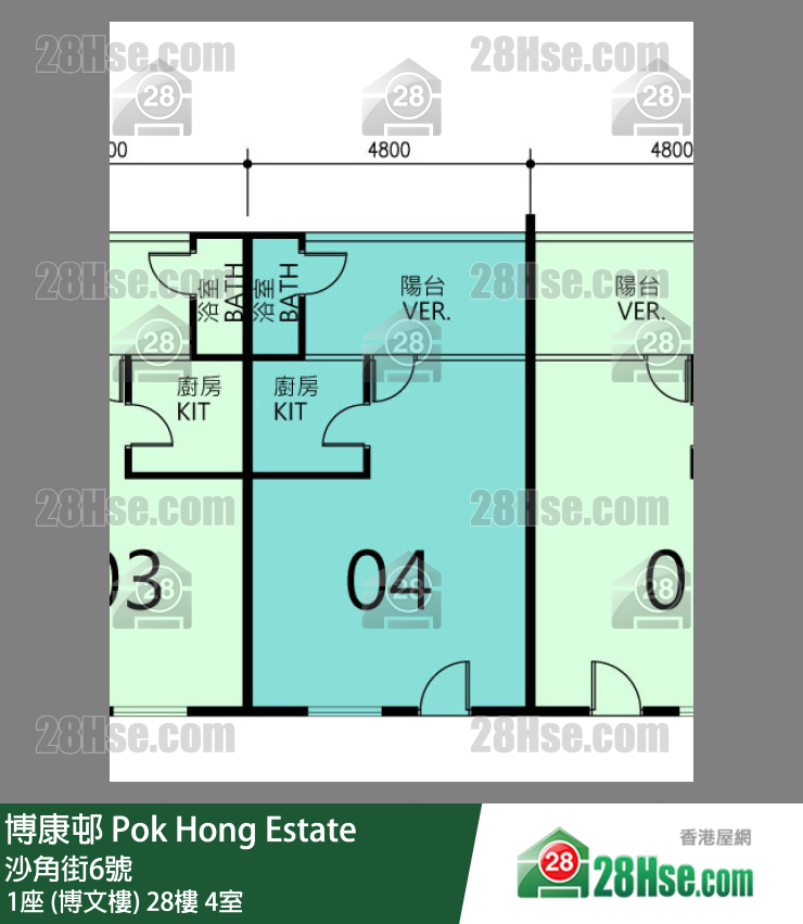 博康邨 1座 (博文樓)28樓 4室 平面圖