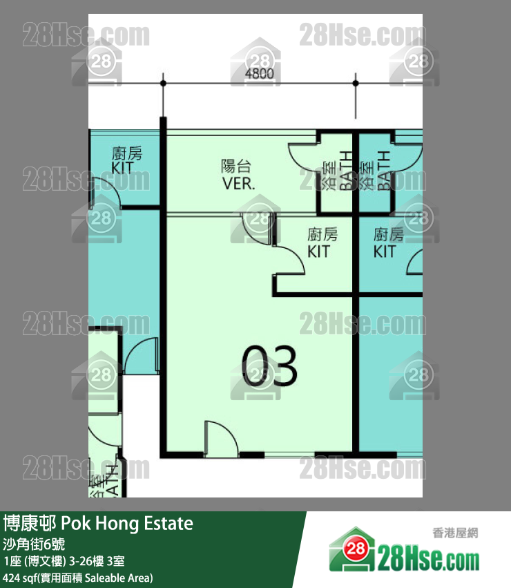 博康邨 1座 (博文樓)26樓 3室 平面圖