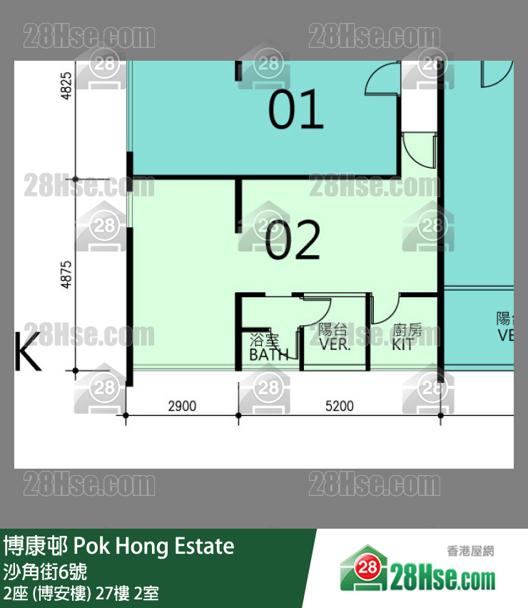博康邨 2座 (博安樓)27樓 2室 平面圖