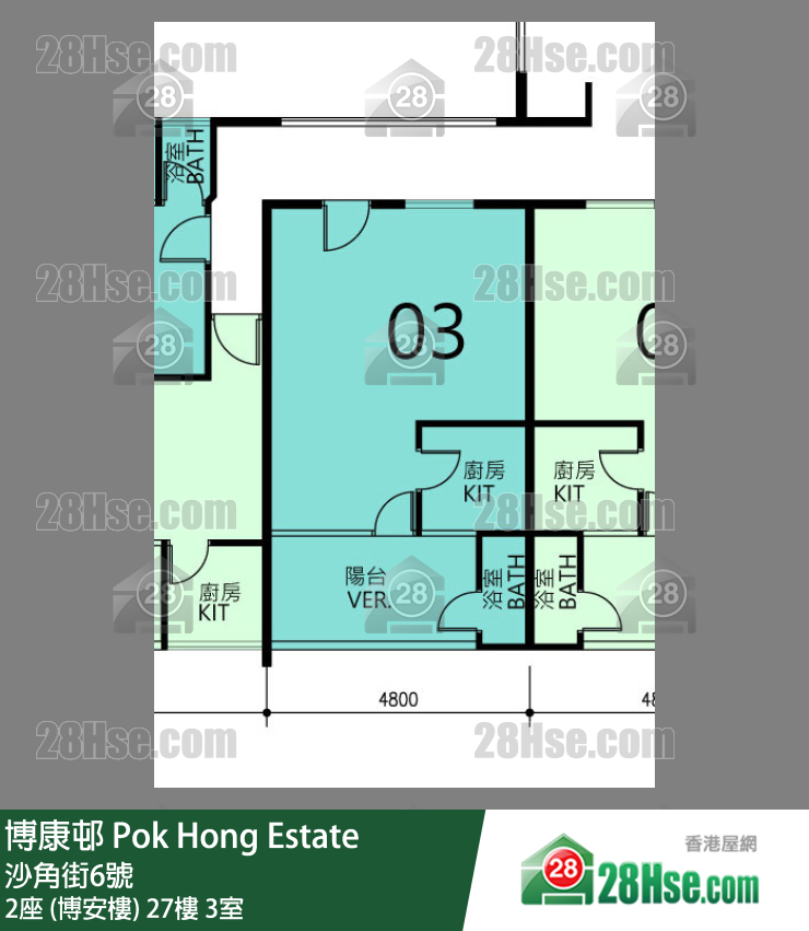 博康邨 2座 (博安樓)27樓 3室 平面圖