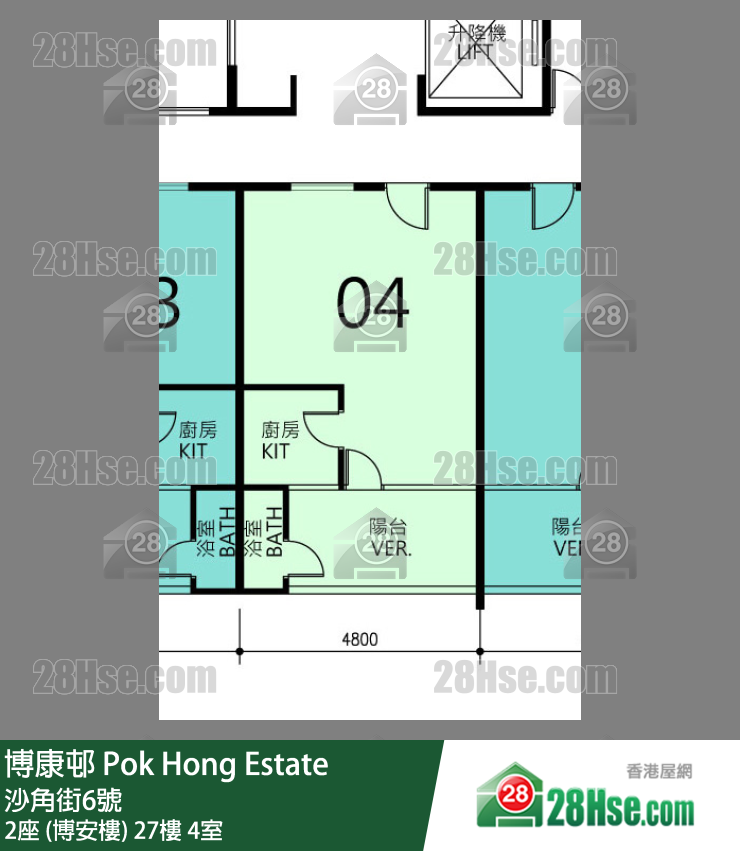 博康邨 2座 (博安樓)27樓 4室 平面圖