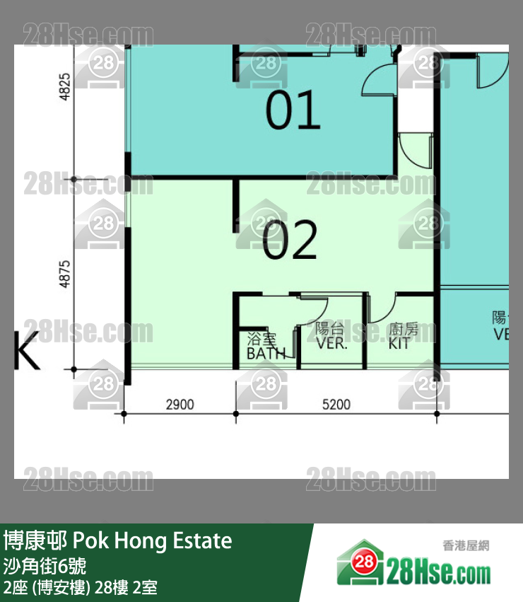 博康邨 2座 (博安樓)28樓 2室 平面圖