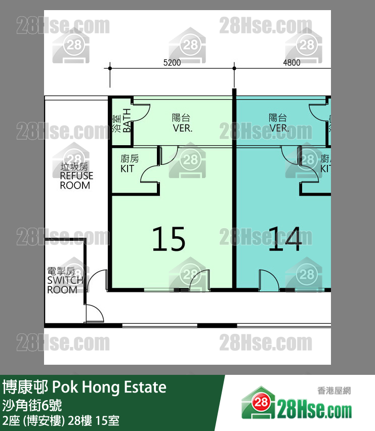 博康邨 2座 (博安樓)28樓 15室 平面圖