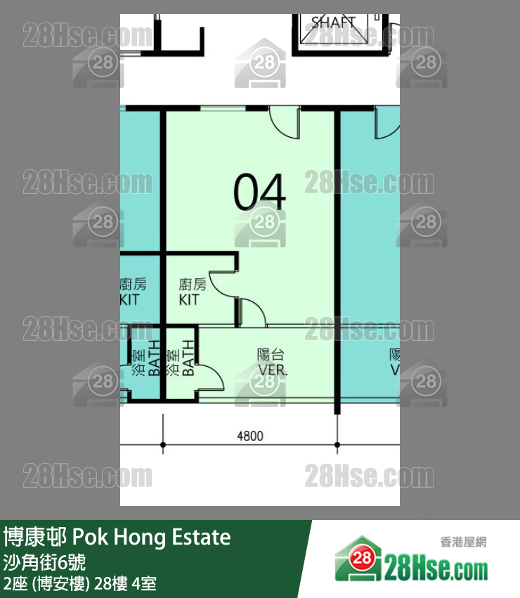 博康邨 2座 (博安樓)28樓 4室 平面圖