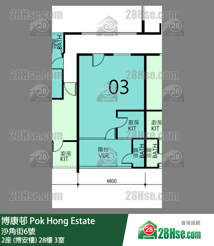 博康邨 2座 (博安樓)28樓 3室 平面圖