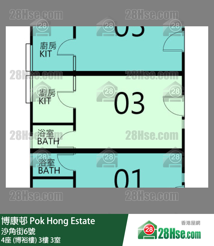 博康邨 4座 (博裕樓)3樓 3室 平面圖