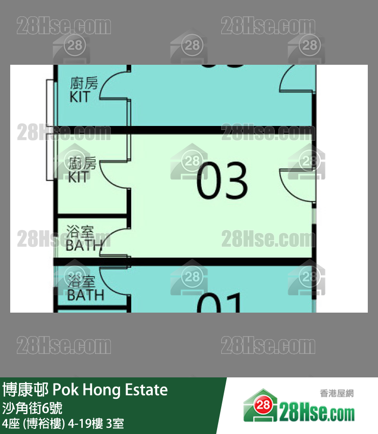 博康邨 4座 (博裕樓)4樓 3室 平面圖