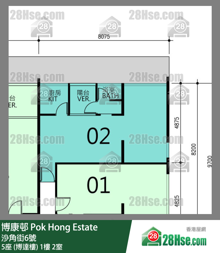 博康邨 5座 (博達樓)1樓 2室 平面圖