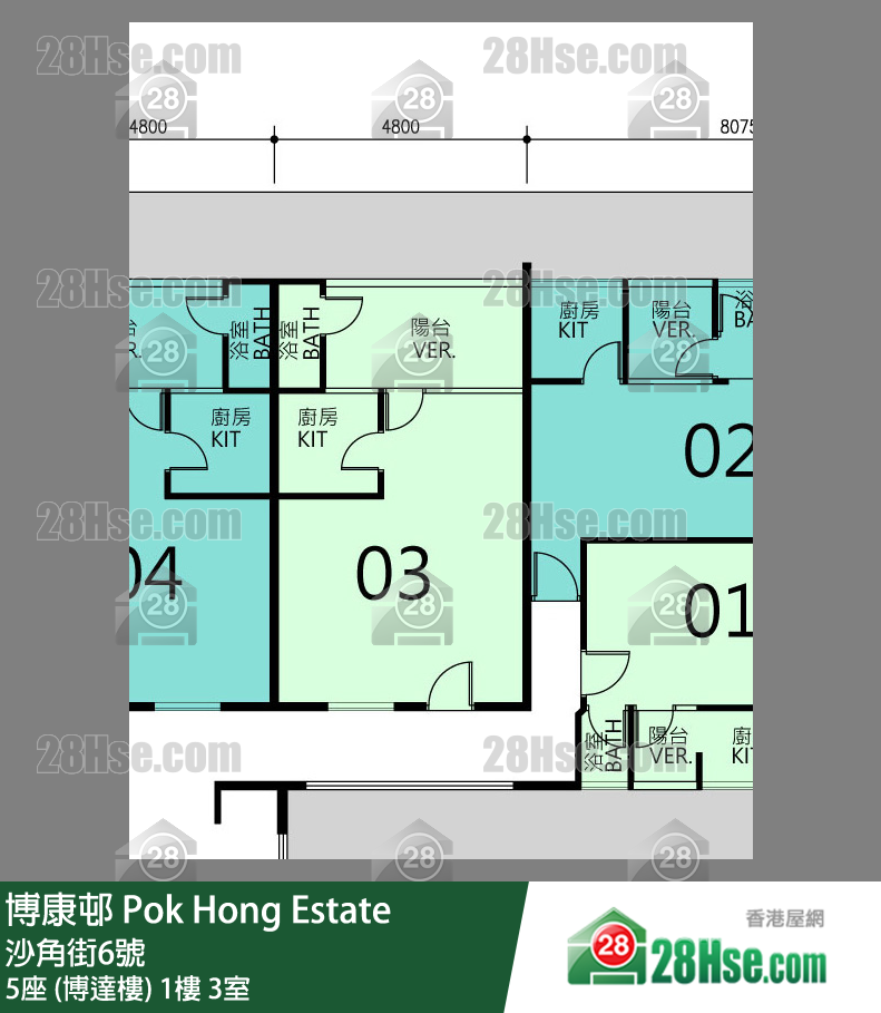博康邨 5座 (博達樓)1樓 3室 平面圖