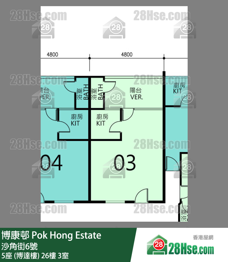 博康邨 5座 (博达楼)26楼 3室 平面图