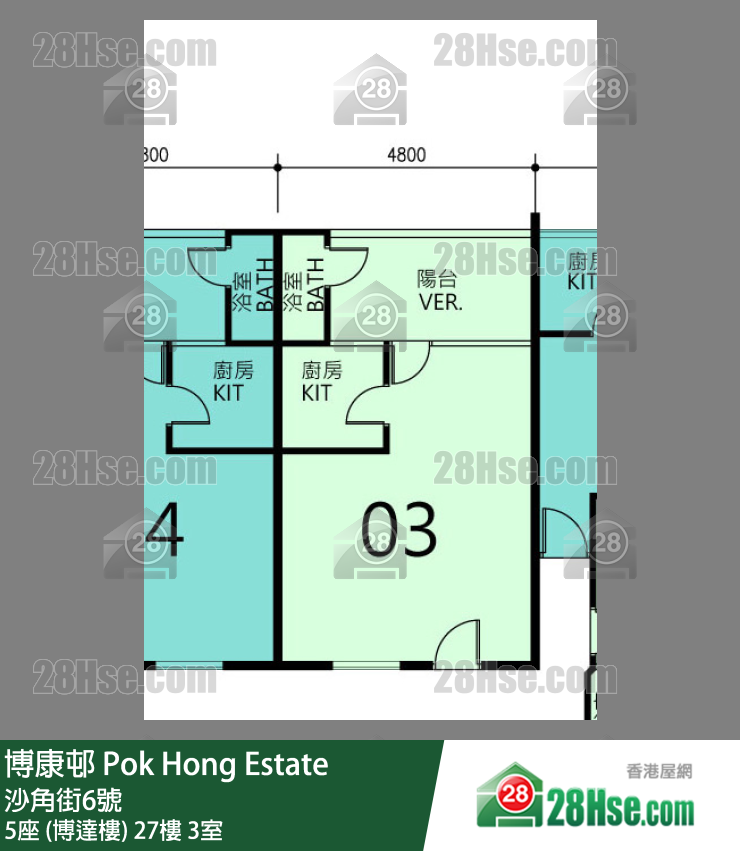 博康邨 5座 (博達樓)27樓 3室 平面圖