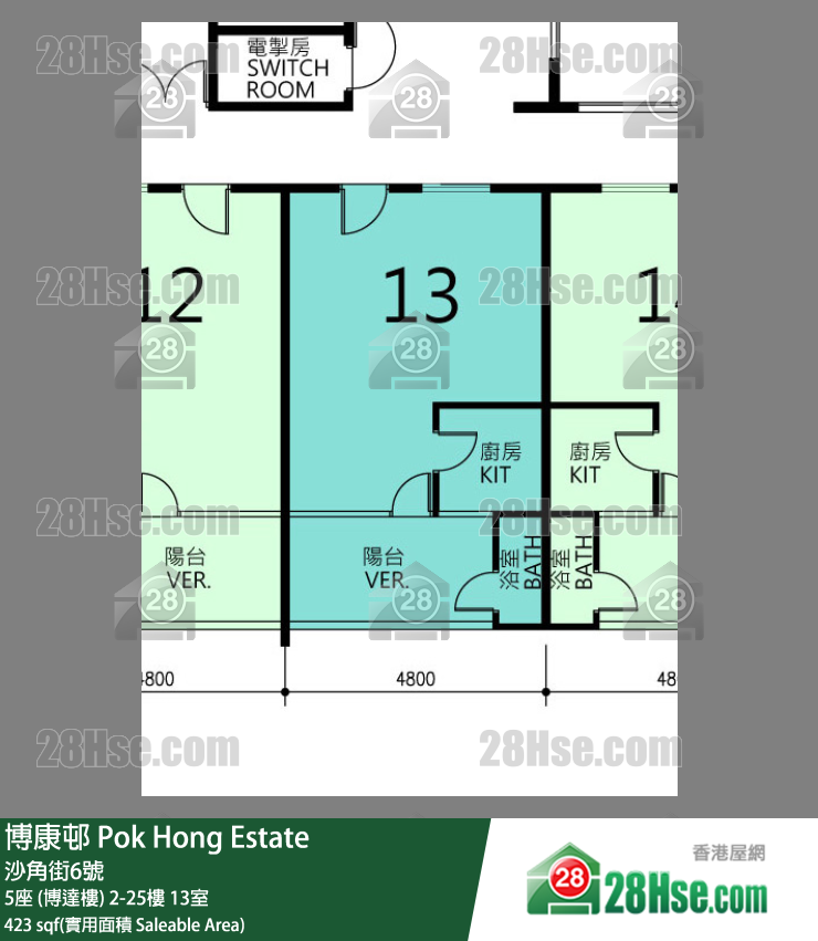 博康邨 5座 (博達樓)19樓 13室 平面圖