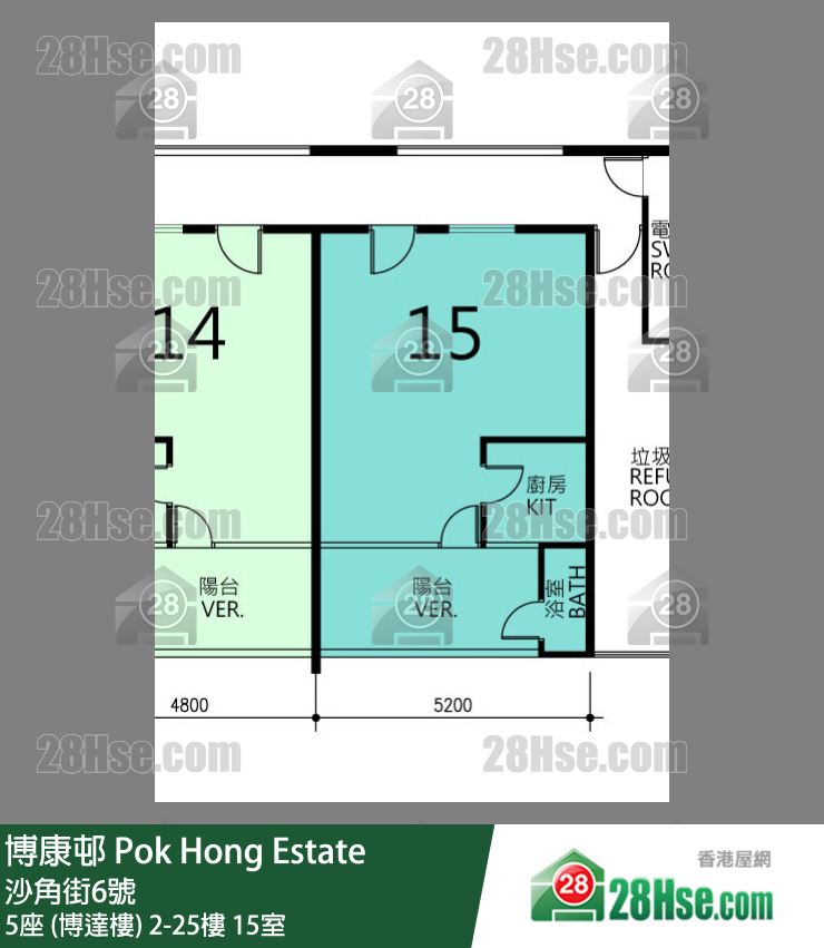 博康邨 5座 (博達樓)3樓 15室 平面圖