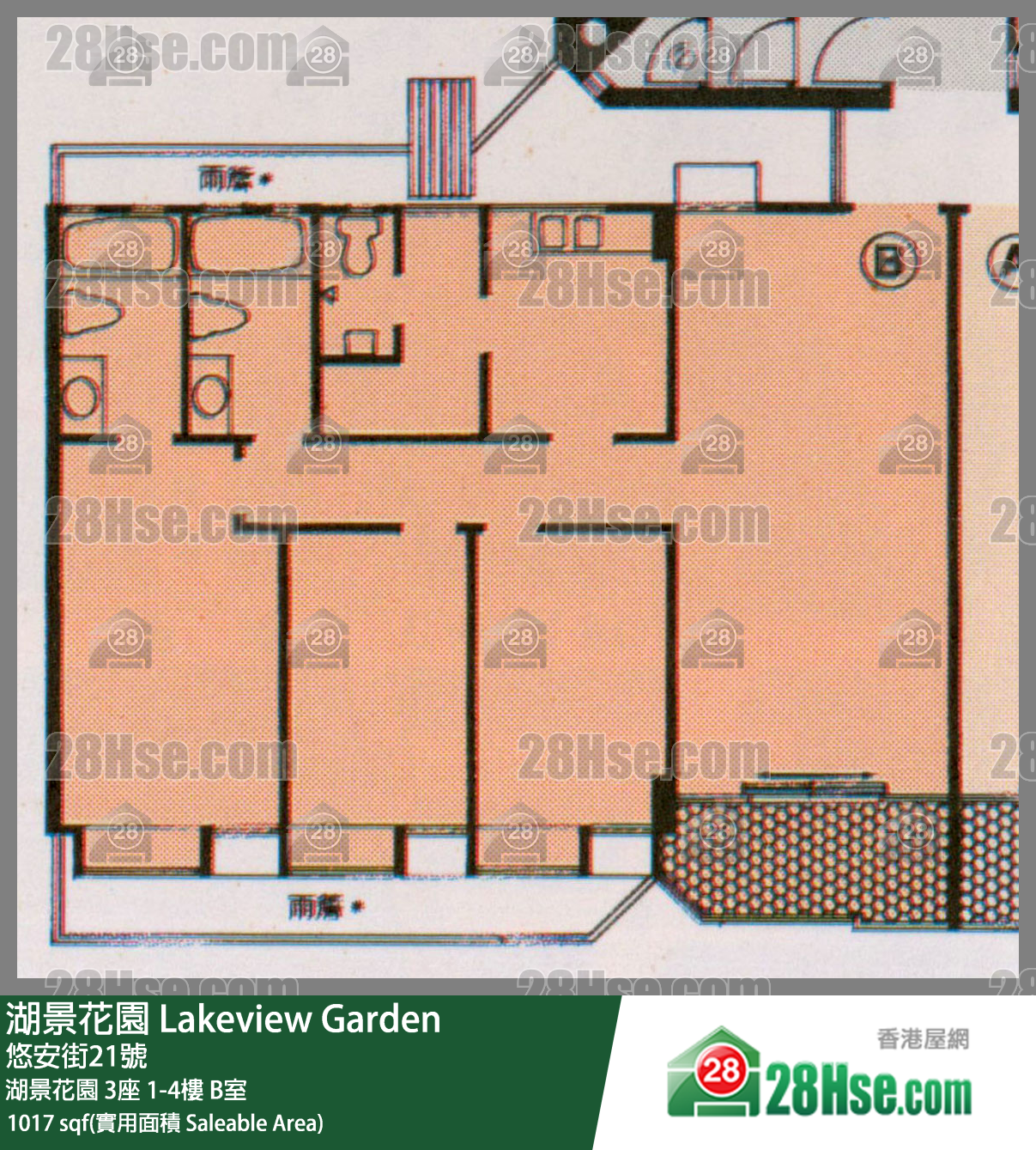湖景花園 大廈 3座 4樓 B室 平面圖