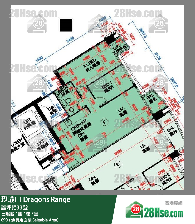 玖瓏山 日瓏閣 1座 1樓 F室 平面圖