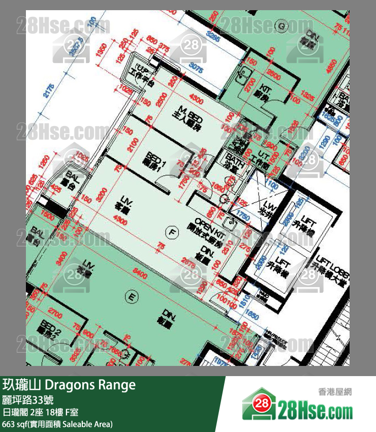 玖珑山 日珑阁2座18楼 F室 平面图