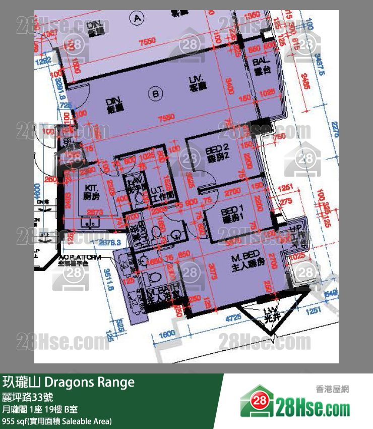 Dragons Range,  Flat B, 19/f, Tower 1, Court B FloorPlan