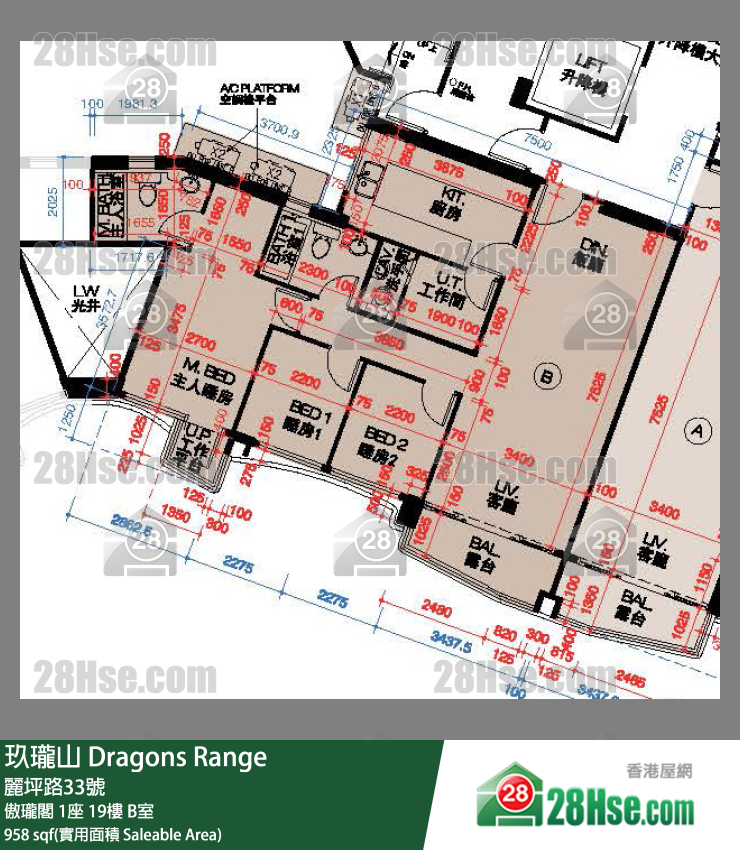 Dragons Range,  Flat B, 19/f, Tower 1, Court C FloorPlan