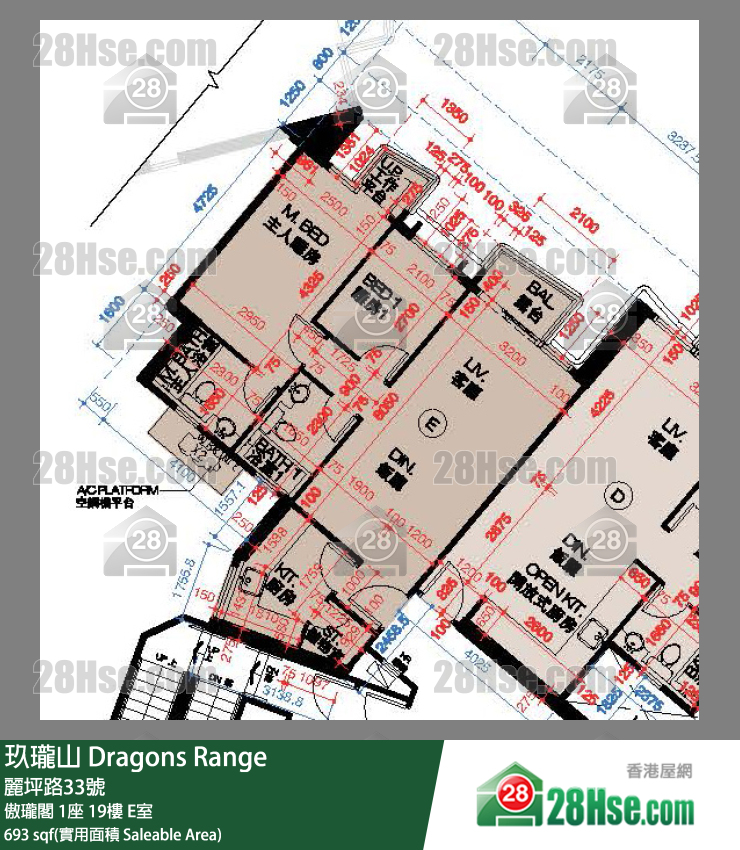 玖瓏山 傲瓏閣1座19樓 E室 平面圖