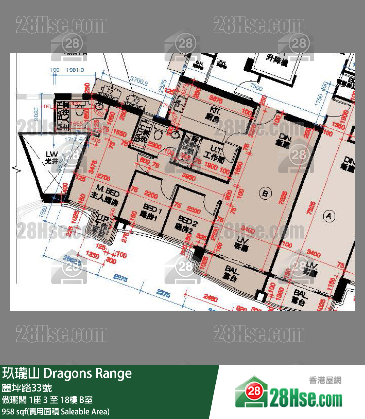 玖瓏山 傲瓏閣1座16樓 B室 平面圖