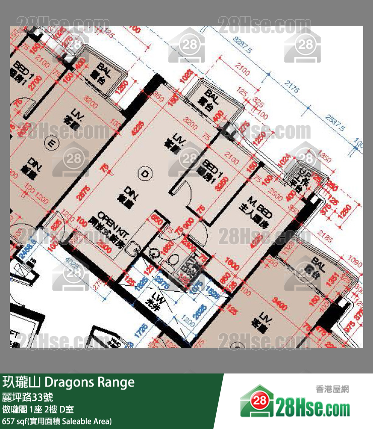 玖瓏山 傲瓏閣1座2樓 D室 平面圖