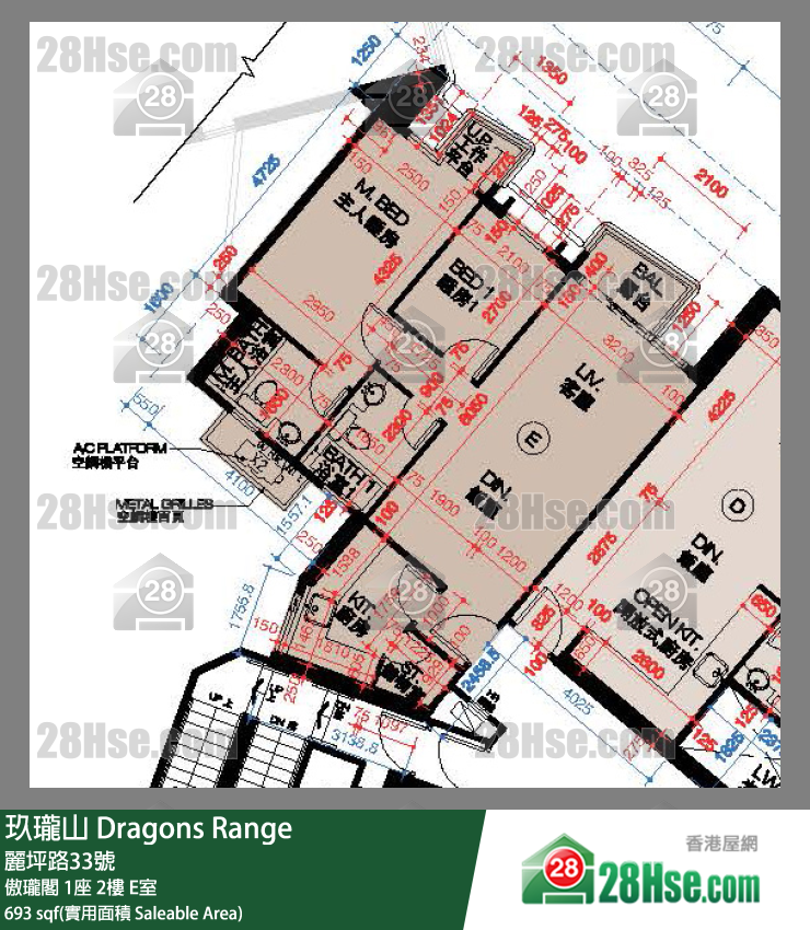 玖瓏山 傲瓏閣 1座 2樓 E室 平面圖