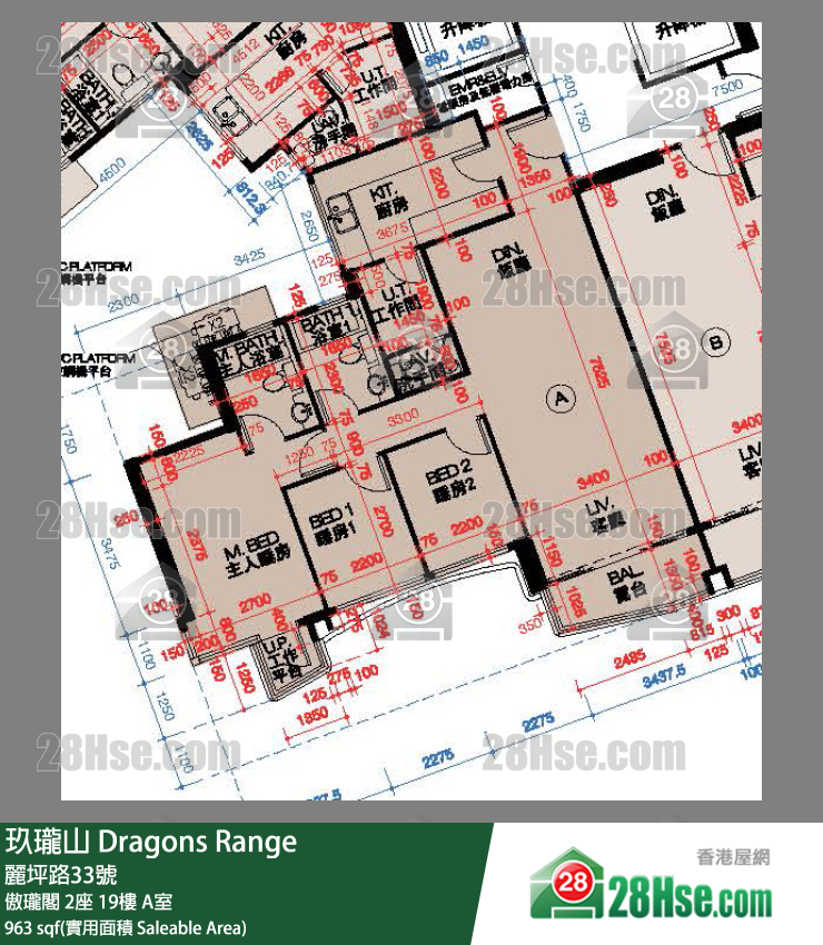 玖瓏山 傲瓏閣2座19樓 A室 平面圖