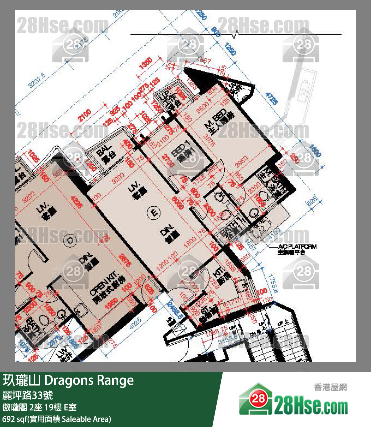 Dragons Range, Flat E, 19/F, Tower 2, Court C FloorPlan