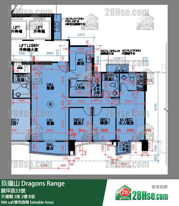 玖瓏山 天瓏閣2座2樓 B室 平面圖