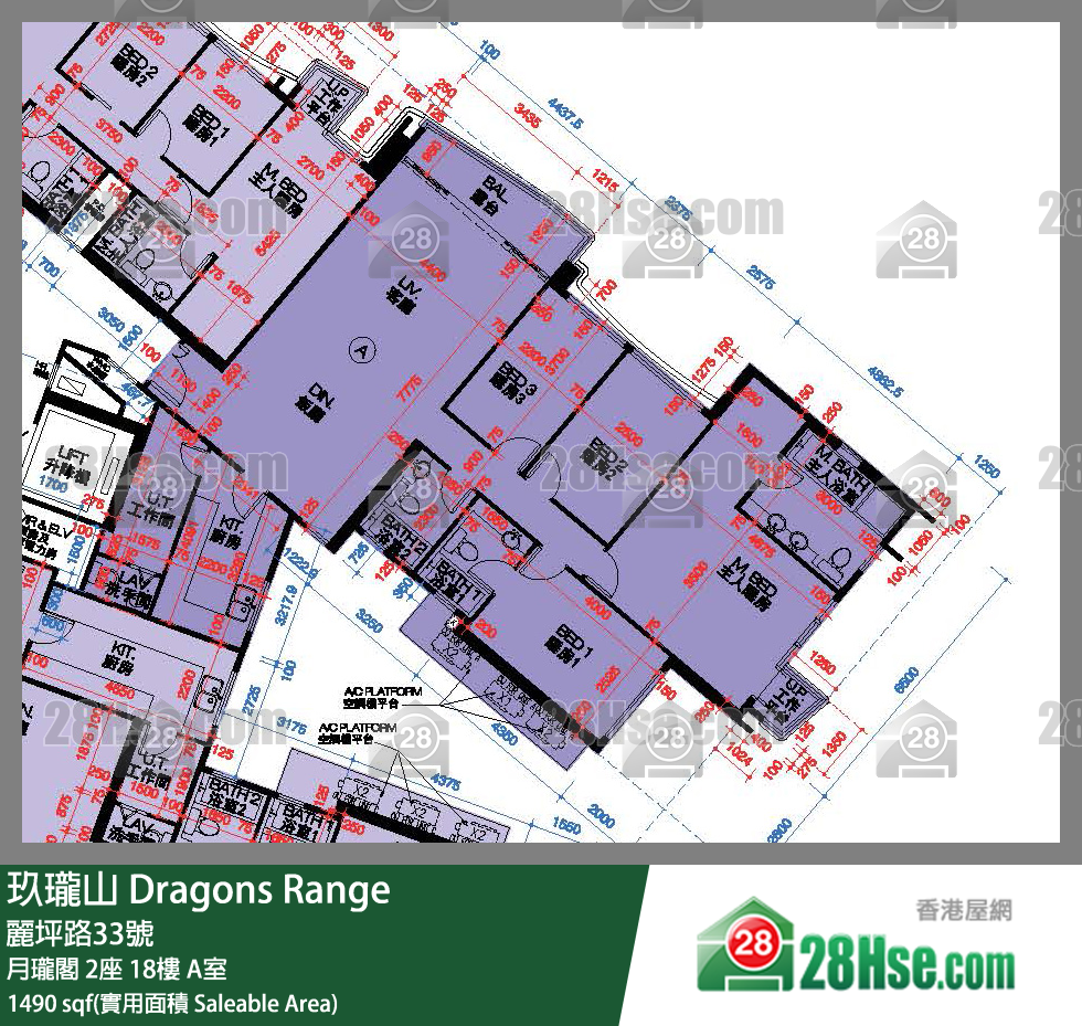玖瓏山 月瓏閣2座18樓 A室 平面圖