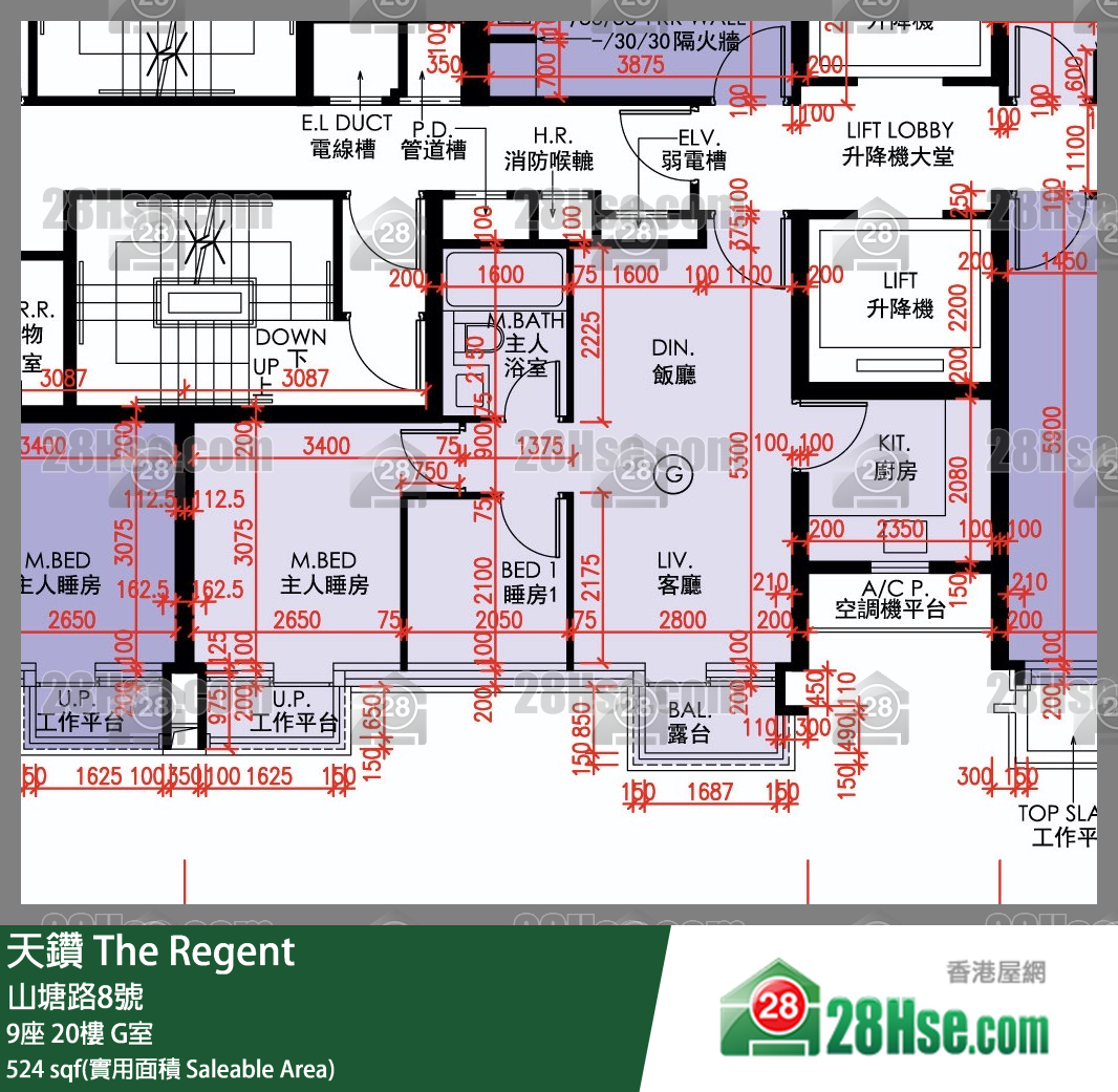天鑽 9座 20樓 G室 平面圖