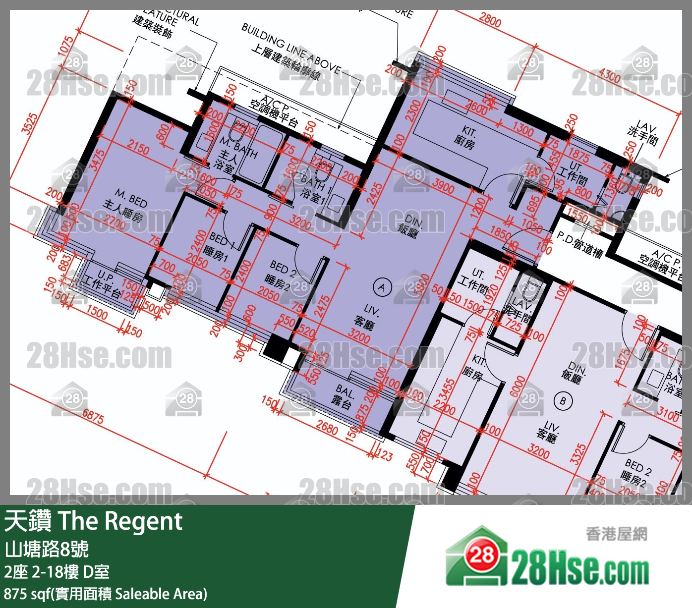 天鑽 2座 5樓 D室 平面圖
