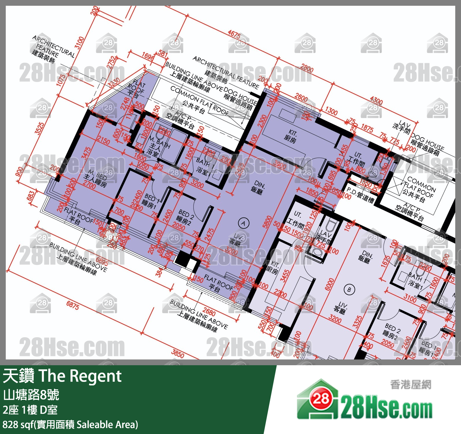 天鑽 2座 1樓 D室 平面圖