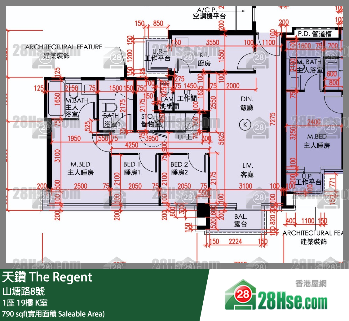 天鑽 1座 19樓 K室 平面圖