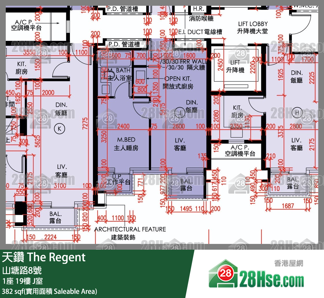 天鑽 1座 19樓 J室 平面圖