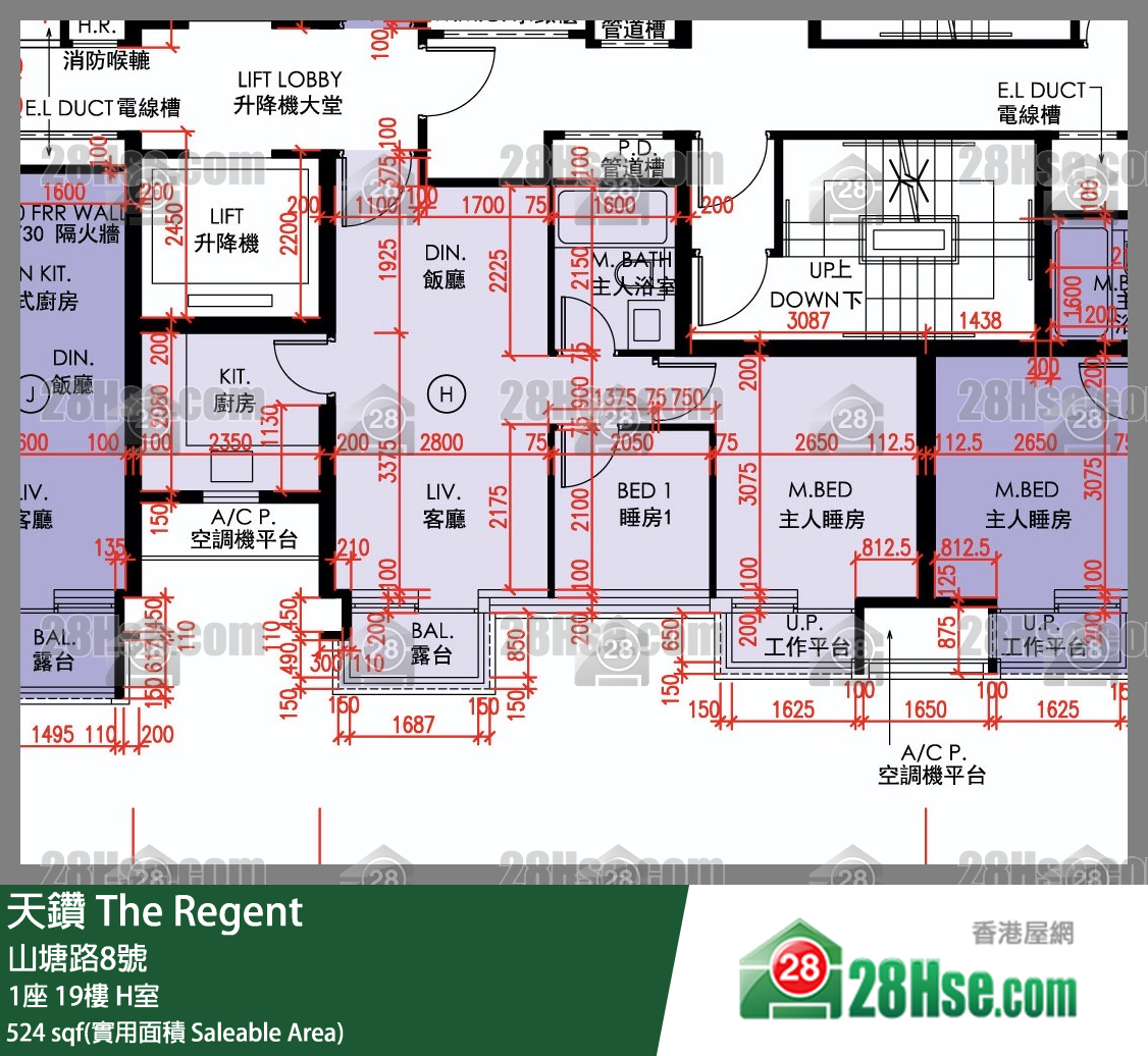 天鑽 1座 19樓 H室 平面圖