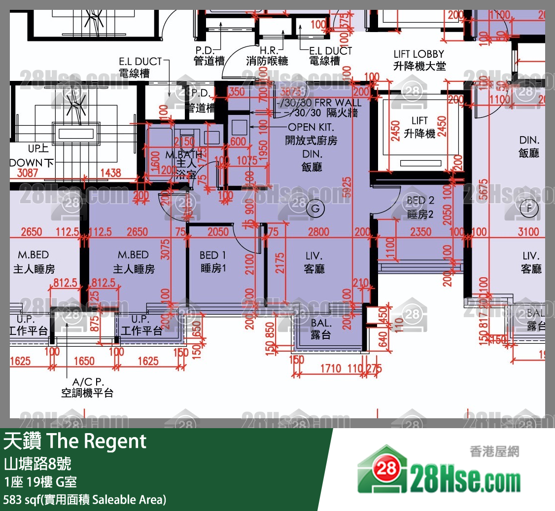 天鑽 1座 19樓 G室 平面圖