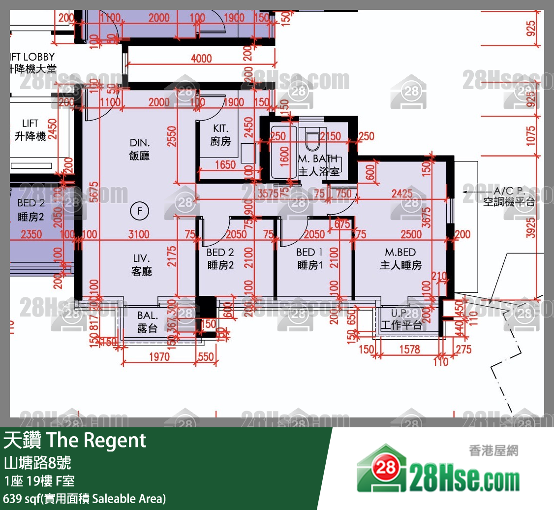 天鑽 1座 19樓 F室 平面圖