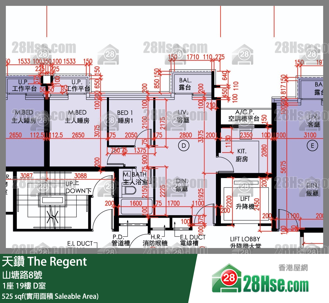 天鑽 1座 19樓 D室 平面圖