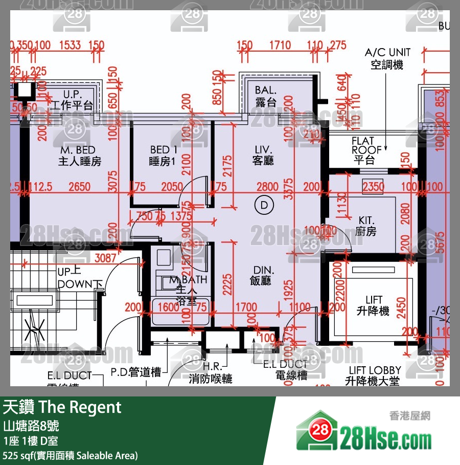 天鑽 1座 1樓 D室 平面圖