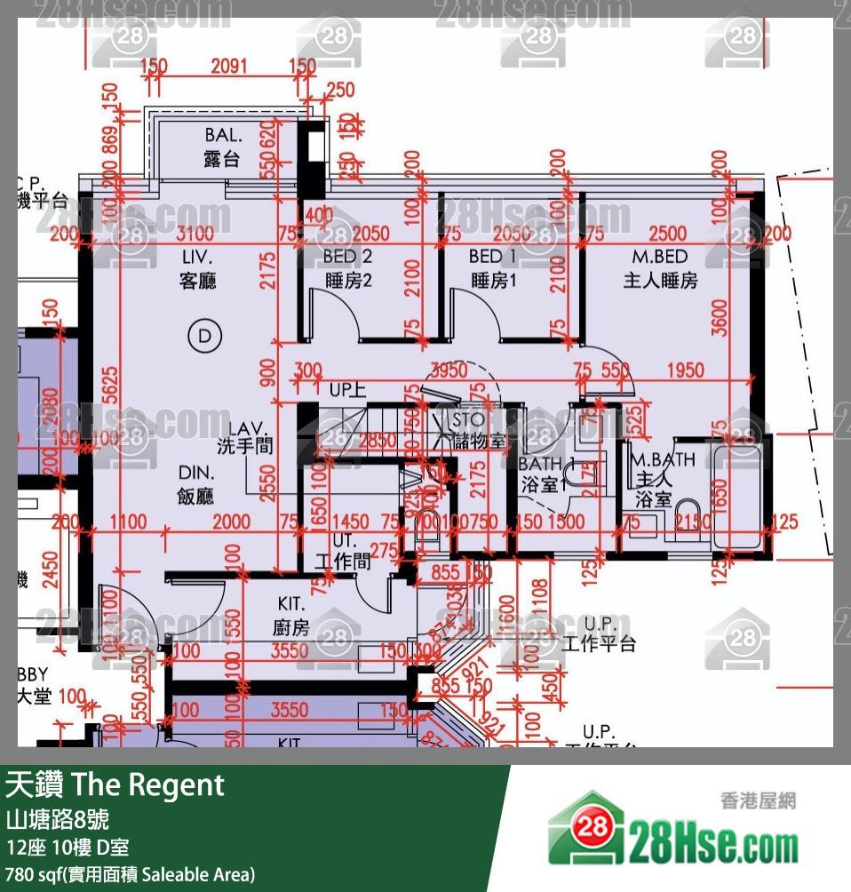天鑽 12座 10樓 D室 平面圖