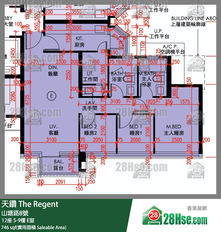 天鑽 12座 9樓 E室 平面圖