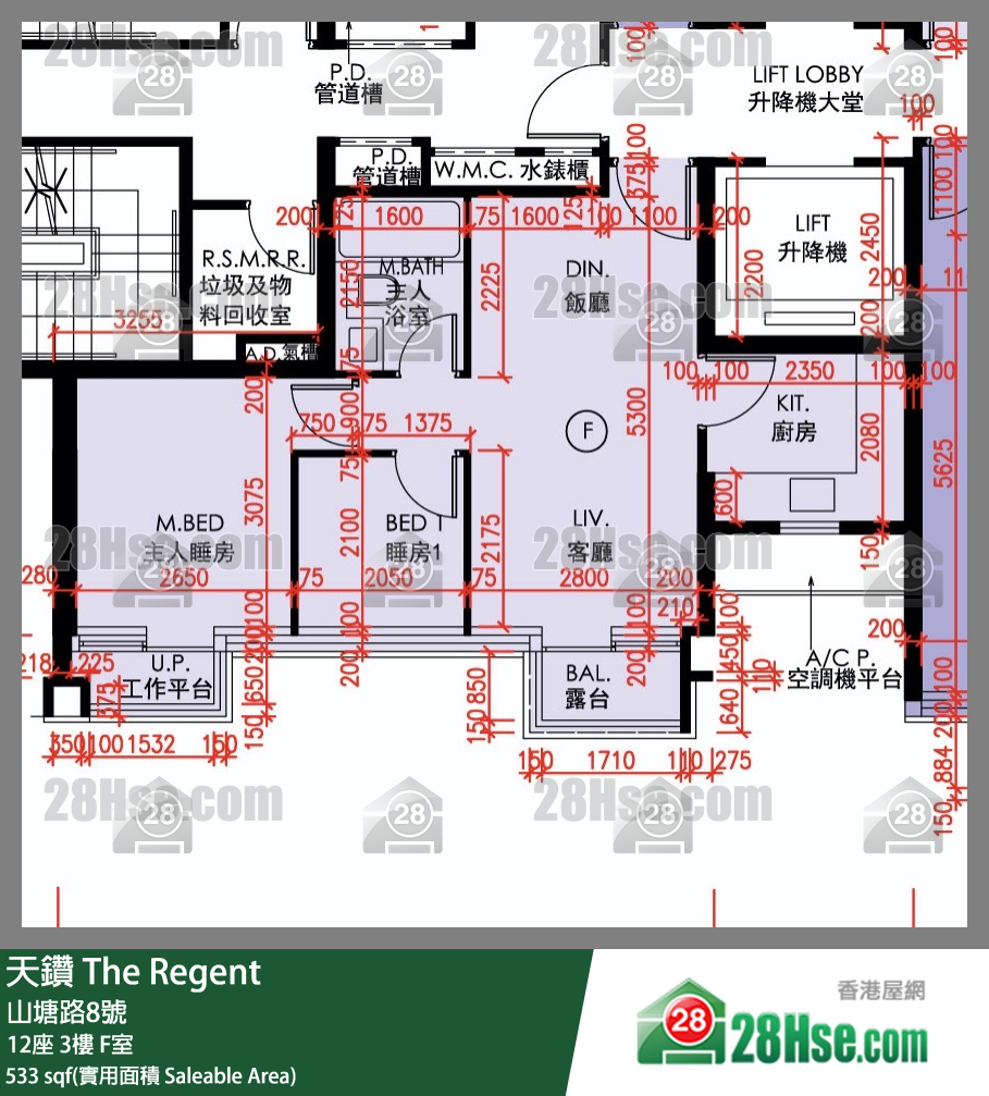 天鑽 12座 3樓 F室 平面圖