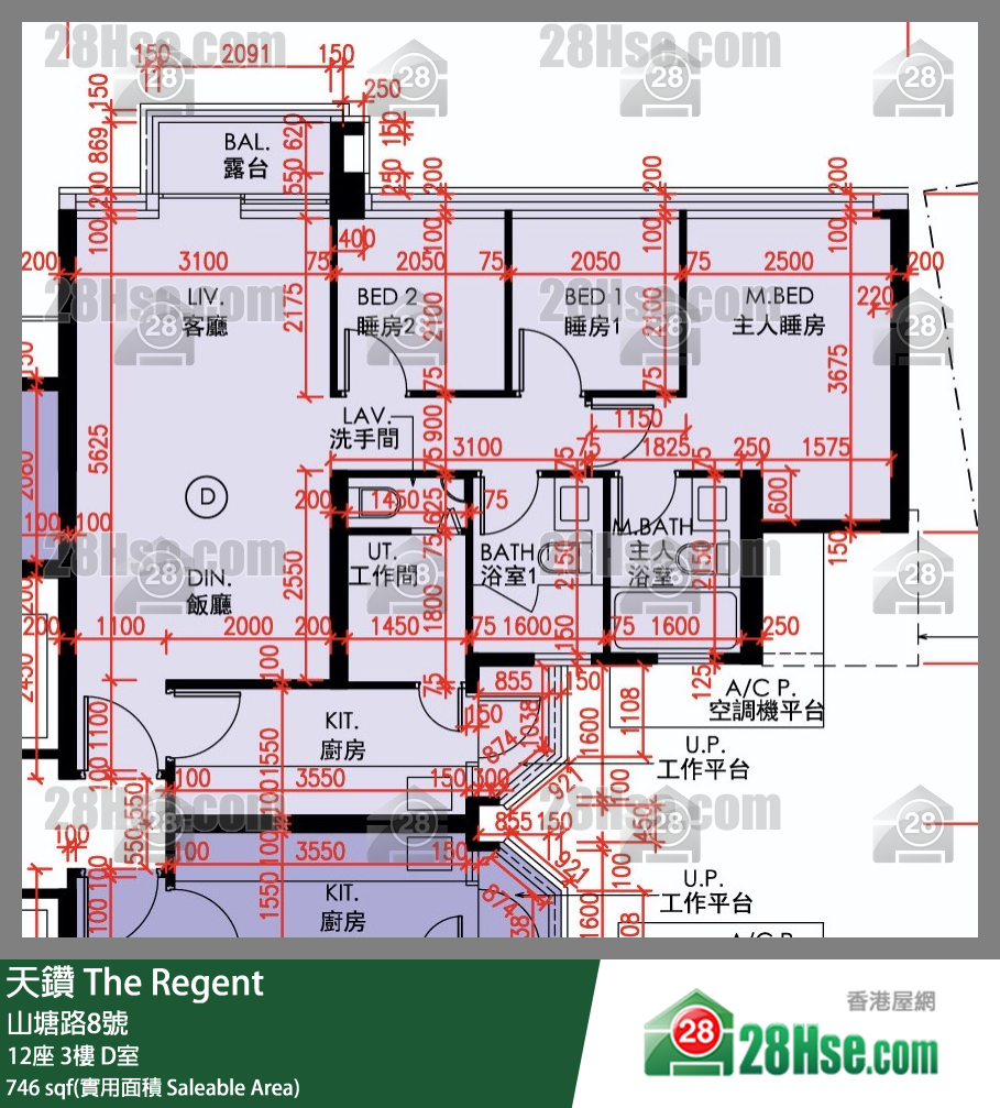 天鑽 12座 3樓 D室 平面圖