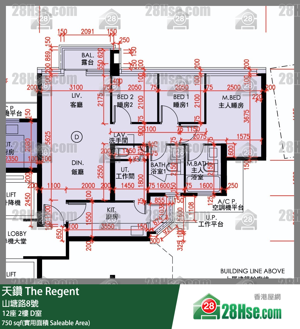 天鑽 12座 2樓 D室 平面圖
